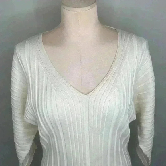 Maeve by Anthropologie lvory CreamRibbed Stretchy Bodycon Sweater Dress Size Sm - Picture 4 of 8